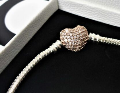 19cm OVP ROSE GOLD SILBER Schlangen Gliederarmband Pave Charm Herz Armband – Bild 5