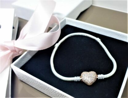 19cm OVP ROSE GOLD SILBER Schlangen Gliederarmband Pave Charm Herz Armband