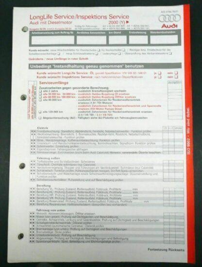 Audi original ab 1999 SELTEN LONGLIFE Inspektionsblatt Serviceplan Serviceumfang