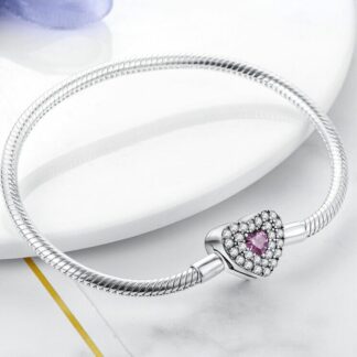 NEU 20cm HERZ PINK Armband für Charm mit LOVE FOR EVER Gravur S925 Ewige Liebe