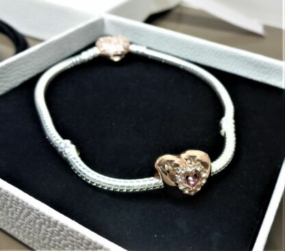 SET 19cm Princess ROSE SILBER Liebe Herz Schlangen Gliederband Charm + Armband – Bild 3