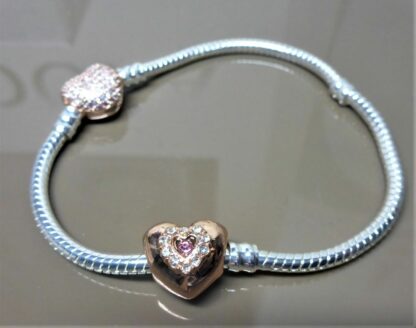 SET 19cm Princess ROSE SILBER Liebe Herz Schlangen Gliederband Charm + Armband