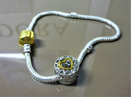 SET 20cm GOLDCLIP Love Herz Charm Schlangen Gliederarmband silber/gold Armband – Bild 3