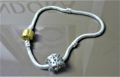 SET 20cm GOLDCLIP Love Herz Charm Schlangen Gliederarmband silber/gold Armband – Bild 4