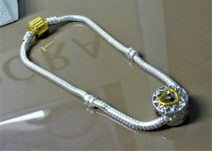 SET 20cm GOLDCLIP Love Herz Charm Schlangen Gliederarmband silber/gold Armband – Bild 5