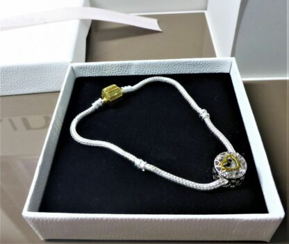 SET 20cm GOLDCLIP Love Herz Charm Schlangen Gliederarmband silber/gold Armband