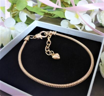 NEU 21-26cm Schlangen Glieder Karabiner Armband mit Herz in Rosegold für Charms – Bild 4