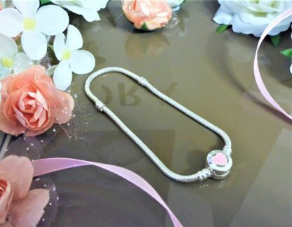 NEU 21cm PINK Herz Armband Charm silber mein Herz Glück Liebe Treue Herzclip