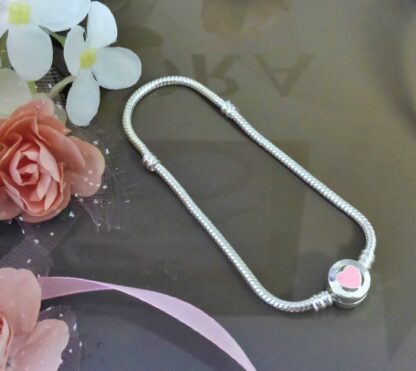 NEU 21cm PINK Herz Armband Charm silber mein Herz Glück Liebe Treue Herzclip – Bild 6