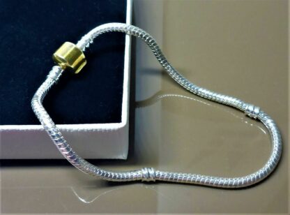 NEU 21cm silber Gold Clipverschluß Schlangen Glieder Armband vergoldet für Charm – Bild 3