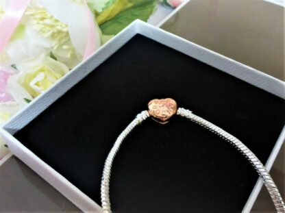 NEU HERZ 21cm Schlangen Gliederarmband ROSEGOLD silber Charm Armband – Bild 4