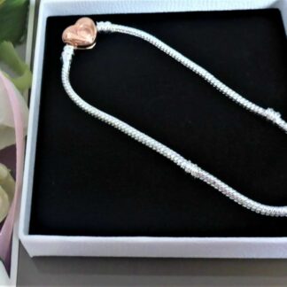 NEU HERZ 21cm Schlangen Gliederarmband ROSEGOLD silber Charm Armband