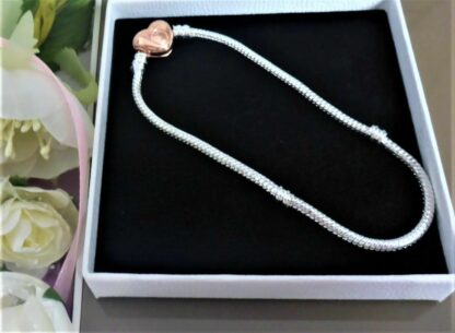NEU HERZ 21cm Schlangen Gliederarmband ROSEGOLD silber Charm Armband