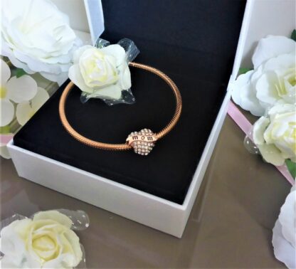NEU MOM Mama Herz Liebe Danke ROSEGOLD Zirkonia CHARM für Armband und Halskette – Bild 3