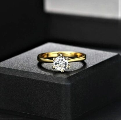MEINE LIEBE - Diamant Solitär Ring ZIRKON 925 silber vergoldet /18K in 3 Größen – Bild 3