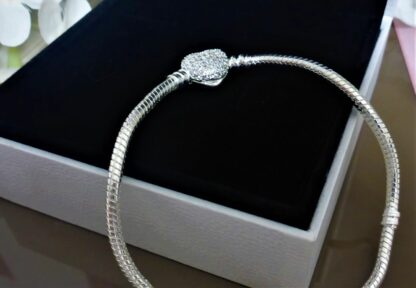 NEU 20cm Schlangen Gliederarmband SILBER Pave HERZ Armband für Charm und Gravur – Bild 3