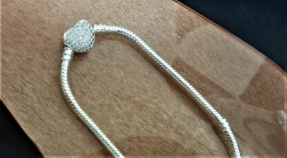 NEU 20cm Schlangen Gliederarmband SILBER Pave HERZ Armband für Charm und Gravur – Bild 4