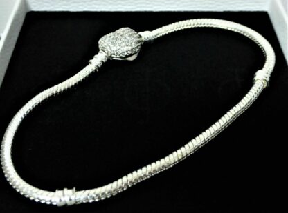 NEU 20cm Schlangen Gliederarmband SILBER Pave HERZ Armband für Charm und Gravur – Bild 5