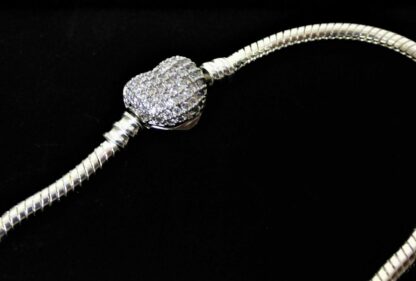 NEU 20cm Schlangen Gliederarmband SILBER Pave HERZ Armband für Charm und Gravur – Bild 6