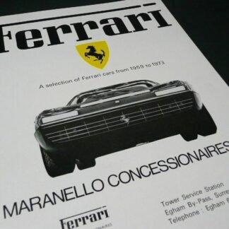 FERRARI Cars von 1959 bis 1973 ORIGINAL Broschüre Maranello Concessionaires LTD