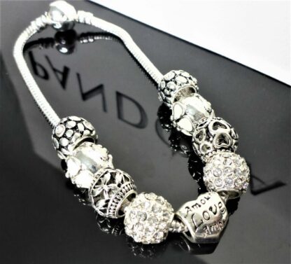 NEU 20cm Pave + 10 Charms Schlangen Gliederarmband SILBER Blüte Herz TOP Armband – Bild 5